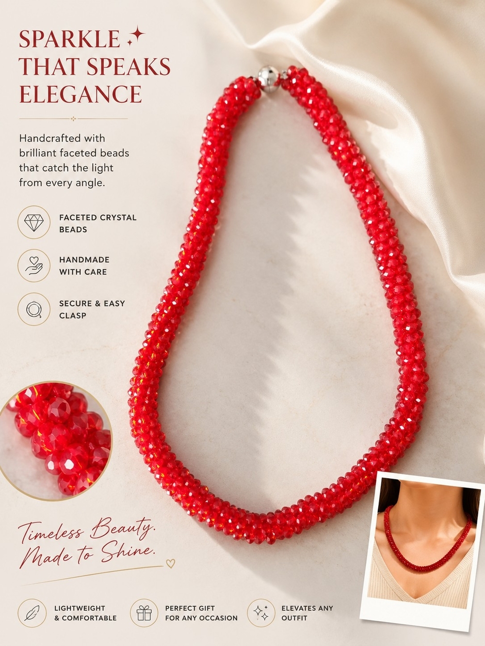 Handmade Red Faceted Crystal Bead Necklace - Sparkle That Speaks Elegance